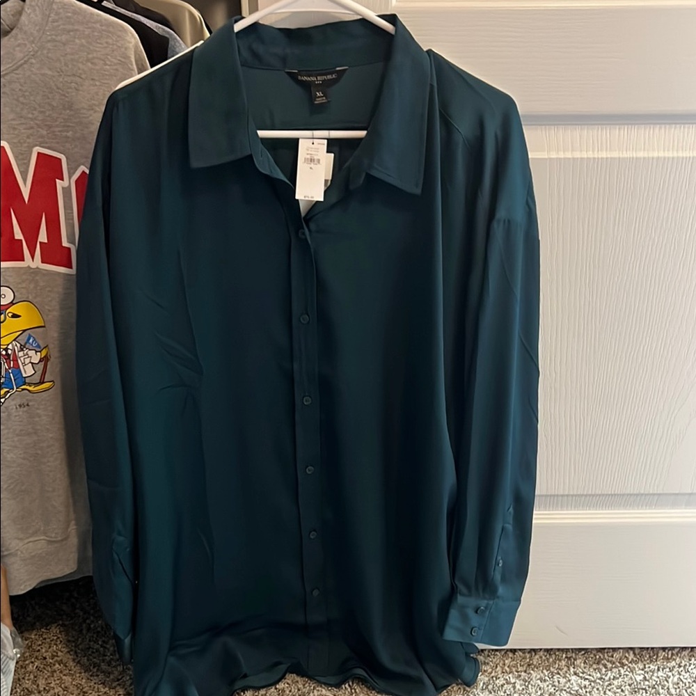 Teal Button-Up Blouse